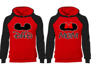 Dad Mom couple hoodies, raglan hoodie. Black Red hoodie mens, Black Red red hoodie womens. 
