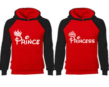 Cargar imagen en el visor de la galería, Prince Princess couple hoodies, raglan hoodie. Black Red hoodie mens, Black Red red hoodie womens. 
