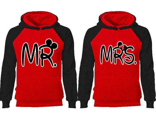 Mr Mrs couple hoodies, raglan hoodie. Black Red hoodie mens, Black Red red hoodie womens. 