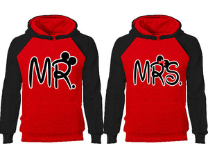 Mr Mrs couple hoodies, raglan hoodie. Black Red hoodie mens, Black Red red hoodie womens. 