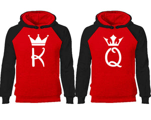 King Queen couple hoodies, raglan hoodie. Black Red hoodie mens, Black Red red hoodie womens. 