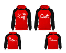 Load image into Gallery viewer, King Queen, Prince and Princess. Matching family outfits. Black Red adults, kids pullover hoodie.
