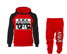 將圖片載入圖庫檢視器 NWA outfits bottom and top, Black Red hoodies for men, Black Red mens joggers. Hoodie and jogger pants for mens
