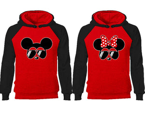 Mickey Minnie couple hoodies, raglan hoodie. Black Red hoodie mens, Black Red red hoodie womens. 