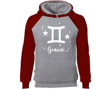Görseli Galeri görüntüleyiciye yükleyin, Gemini Zodiac Sign hoodie. Burgundy Grey Hoodie, hoodies for men, unisex hoodies
