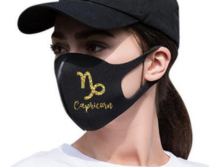 Capricorn Silk Cotton face mask with Gold Glitter color design. Washable, reusable face mask.