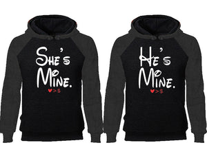 She's Mine He's Mine couple hoodies, raglan hoodie. Charcoal Black hoodie mens, Charcoal Black red hoodie womens. 