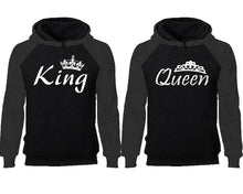 이미지를 갤러리 뷰어에 로드 , King Queen couple hoodies, raglan hoodie. Charcoal Black hoodie mens, Charcoal Black red hoodie womens. 
