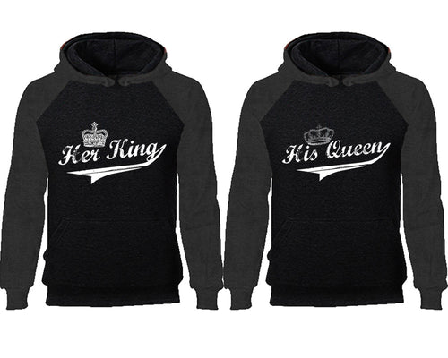 Her King His Queen couple hoodies, raglan hoodie. Charcoal Black hoodie mens, Charcoal Black red hoodie womens. 