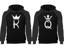 將圖片載入圖庫檢視器 King Queen couple hoodies, raglan hoodie. Charcoal Black hoodie mens, Charcoal Black red hoodie womens. 
