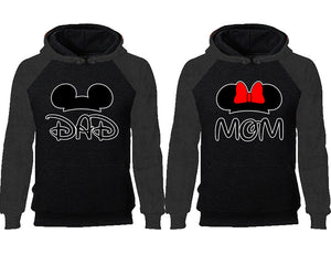 Dad Mom couple hoodies, raglan hoodie. Charcoal Black hoodie mens, Charcoal Black red hoodie womens. 