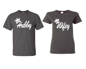 Hubby and Wifey matching couple shirts.Couple shirts, Charcoal t shirts for men, t shirts for women. Couple matching shirts.