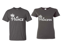 Cargar imagen en el visor de la galería, Prince Princess matching couple shirts.Couple shirts, Charcoal t shirts for men, t shirts for women. Couple matching shirts.
