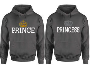 Prince Princess hoodie, Matching couple hoodies, Charcoal pullover hoodies. Couple jogger pants and hoodies set.