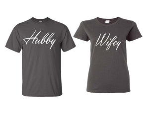 Hubby and Wifey matching couple shirts.Couple shirts, Charcoal t shirts for men, t shirts for women. Couple matching shirts.