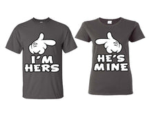 Load image into Gallery viewer, I&#39;m Hers He&#39;s Mine matching couple shirts.Couple shirts, Charcoal t shirts for men, t shirts for women. Couple matching shirts.
