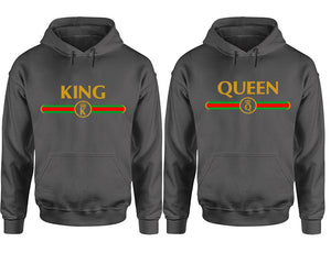King Queen hoodie, Matching couple hoodies, Charcoal pullover hoodies. Couple jogger pants and hoodies set.