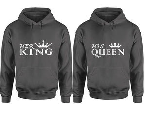 Her King and His Queen hoodies, Matching couple hoodies, Charcoal pullover hoodies