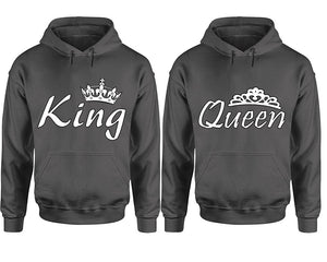 King Queen hoodie, Matching couple hoodies, Charcoal pullover hoodies. Couple jogger pants and hoodies set.