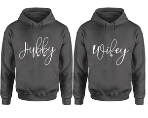 Hubby and Wifey hoodies, Matching couple hoodies, Charcoal pullover hoodies