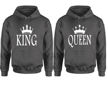 Load image into Gallery viewer, King and Queen hoodies, Matching couple hoodies, Charcoal pullover hoodies
