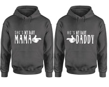 Cargar imagen en el visor de la galería, She&#39;s My Baby Mama and He&#39;s My Baby Daddy hoodies, Matching couple hoodies, Charcoal pullover hoodies
