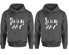 Load image into Gallery viewer, She&#39;s My Number 1 and He&#39;s My Number 1 hoodies, Matching couple hoodies, Charcoal pullover hoodies
