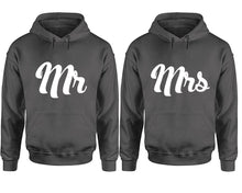 Cargar imagen en el visor de la galería, Mr and Mrs hoodies, Matching couple hoodies, Charcoal pullover hoodies
