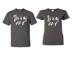 She's My Number 1 and He's My Number 1 matching couple shirts.Couple shirts, Charcoal t shirts for men, t shirts for women. Couple matching shirts.