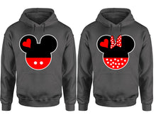 Charger l&#39;image dans la galerie, Mickey Minnie hoodie, Matching couple hoodies, Charcoal pullover hoodies. Couple jogger pants and hoodies set.
