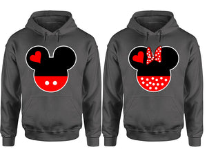 Mickey Minnie hoodie, Matching couple hoodies, Charcoal pullover hoodies. Couple jogger pants and hoodies set.