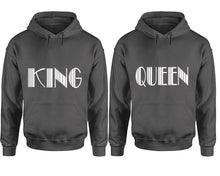 Cargar imagen en el visor de la galería, King and Queen hoodies, Matching couple hoodies, Charcoal pullover hoodies
