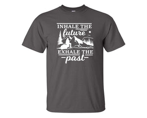 Inhale The Future Exhale The Past custom t shirts, graphic tees. Charcoal t shirts for men. Charcoal t shirt for mens, tee shirts.