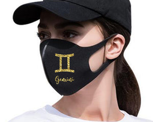 Gemini Silk Cotton face mask with Gold Glitter color design. Washable, reusable face mask.