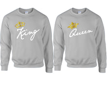 Load image into Gallery viewer, King and Queen couple sweatshirts. Sports Grey sweaters for men, sweaters for women. Sweat shirt. Matching sweatshirts for couples
