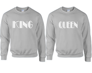 King and Queen couple sweatshirts. Sports Grey sweaters for men, sweaters for women. Sweat shirt. Matching sweatshirts for couples