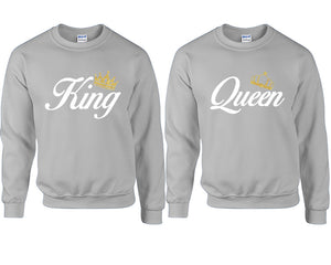 King and Queen couple sweatshirts. Sports Grey sweaters for men, sweaters for women. Sweat shirt. Matching sweatshirts for couples