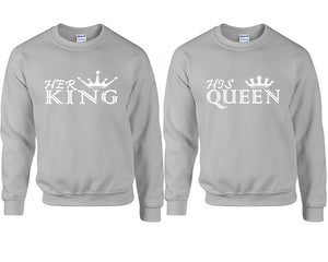 Her King and His Queen couple sweatshirts. Sports Grey sweaters for men, sweaters for women. Sweat shirt. Matching sweatshirts for couples