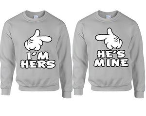 I'm Hers He's Mine couple sweatshirts. Sports Grey sweaters for men, sweaters for women. Sweat shirt. Matching sweatshirts for couples