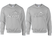 Load image into Gallery viewer, King and Queen couple sweatshirts. Sports Grey sweaters for men, sweaters for women. Sweat shirt. Matching sweatshirts for couples

