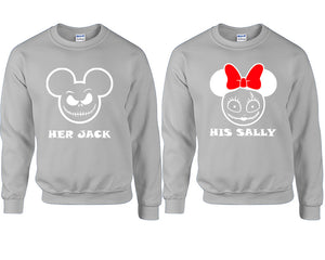 Her Jack and His Sally couple sweatshirts. Sports Grey sweaters for men, sweaters for women. Sweat shirt. Matching sweatshirts for couples
