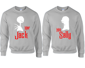 Her Jack His Sally couple sweatshirts. Sports Grey sweaters for men, sweaters for women. Sweat shirt. Matching sweatshirts for couples