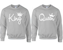 Cargar imagen en el visor de la galería, King Queen couple sweatshirts. Sports Grey sweaters for men, sweaters for women. Sweat shirt. Matching sweatshirts for couples
