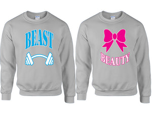 Beast Beauty couple sweatshirts. Sports Grey sweaters for men, sweaters for women. Sweat shirt. Matching sweatshirts for couples