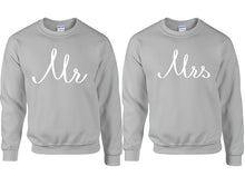 Cargar imagen en el visor de la galería, Mr and Mrs couple sweatshirts. Sports Grey sweaters for men, sweaters for women. Sweat shirt. Matching sweatshirts for couples
