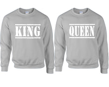 Cargar imagen en el visor de la galería, King and Queen couple sweatshirts. Sports Grey sweaters for men, sweaters for women. Sweat shirt. Matching sweatshirts for couples
