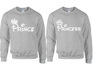 Prince Princess couple sweatshirts. Sports Grey sweaters for men, sweaters for women. Sweat shirt. Matching sweatshirts for couples