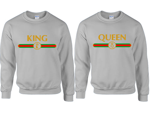 King Queen couple sweatshirts. Sports Grey sweaters for men, sweaters for women. Sweat shirt. Matching sweatshirts for couples