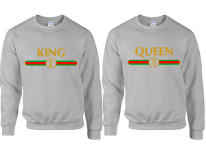 King Queen couple sweatshirts. Sports Grey sweaters for men, sweaters for women. Sweat shirt. Matching sweatshirts for couples