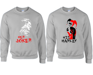 Her Joker His Harley couple sweatshirts. Sports Grey sweaters for men, sweaters for women. Sweat shirt. Matching sweatshirts for couples